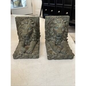 Vintage Pair Of Resin Lion Book Ends 5" Tall